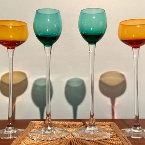 Vintage long stem hand blown cordial glasses